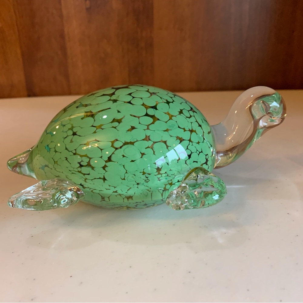 Vintage 5th Ave Green Heavy Crystal Sea Turtle Murano Style Figurine
